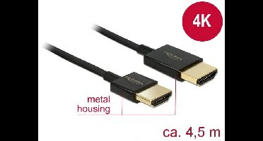 Delock 84775 HDMI-kabel HDMI Aansluitkabel HDMI-A-stekker, HDMI-A-stekker 4.50 m Zwart 4K UHD, Vergulde steekcontacten