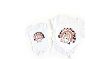 Mini Fashion™ - Mama & Dochter - Matchende Shirt & Romper Wit - Print Regenboog / Baby's 50 - (6-9 maanden) | Educatief Speelgoed