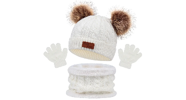 CozyPom – Warm & Zacht - Winterset met Muts, Sjaal en Handschoenen Wit | Educatief Speelgoed