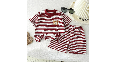 Kids Stripe Outfit – Trendy & Comfort – Zomer Kinder Outfit Rood / 130 (3–4 jaar) | Educatief Speelgoed