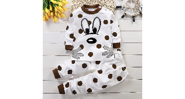 SleepBuddy – Zacht & Comfortabel – Kinder Pyjamaset met Lange Mouwen Bruine Stippen / 130 (4–5 jaar) | Educatief Speelgoed