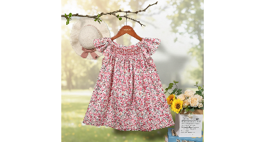 Floral Dress – Licht & Luchtig – Meisjes Flutter Sleeve Jurk Roze Bloementuin / 90 (12-24 maanden) | Educatief Speelgoed
