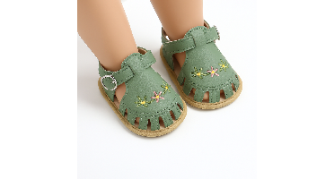 TinyPetals – Comfort & Stijl – Baby Sandalen met Bloemenborduursel Groen / 13 (12-18 Maanden) | Educatief Speelgoed