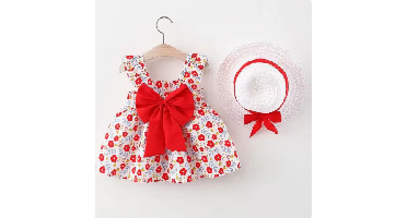 Mini Fashion™ – Zoet & Zomers – Fruit Jurk (incl. GRATIS strohoed) Rode Bloemenprint / 100 (2–3 jaar) | Educatief Speelgoed