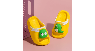 Mini Fashion – Vrolijk & Veilig – Polka Strand Slippers Gele Dinosaurus / 140 (18–24 maanden) | Educatief Speelgoed