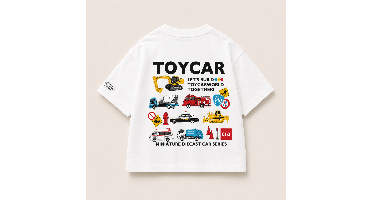 PlayCars – Dagelijkse kleding & Zacht – Kinderkleding Met Auto Print Wit / 90 (2–3 jaar) | Educatief Speelgoed