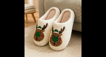 Noordlicht – Warm & Feestelijk – Pluche Kerstpantoffels met motief Groen Hert / 44-45 | Educatief Speelgoed