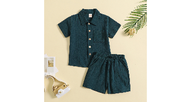 Mini Fashion™ - Katoen Linnen Zomerset Jongens Donkergroen / 120 (2-3 jaar) | Educatief Speelgoed