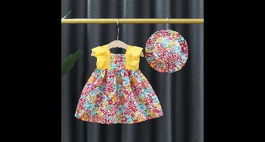 Mini Fashion™ - Schattig Bloemen Ontwerp - Meiden Jurk met hoed Geel / 6 | Educatief Speelgoed