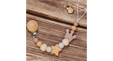 Baby Pacifier Holder – Met Naam – Gepersonaliseerde Houten & Siliconen Kralen Beige | Educatief Speelgoed