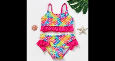 Mini Fashion™ - Sneldrogend Materiaal - Bikini Set Bikini Schubben - Regenboog / (7-8 jaar) | Educatief Speelgoed