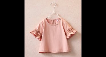 Girls Trumpet Sleeve Top – Elegant & Comfort – Kanten Mouw Roze / 90 (2–3 jaar) | Educatief Speelgoed