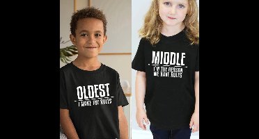 Mini Fashion™ - Leuk Voor Heel Het Gezin - Familie T-shirt Oudste (maat 90-150) / 130 (6-8 jaar) | Educatief Speelgoed