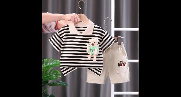 Mini Fashion™ - Streepjespak - Katoenen Kledingset Zwart / 98 (3 jaar) | Educatief Speelgoed