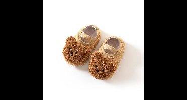 Mini Fashion™ - Warm & Zacht - Kinder Slofjes Khaki Beer / 22 (1-1.5 jaar) | Educatief Speelgoed