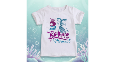 Birthday Graphic Tee – Schattig & Luchtig – Verjaardag Kinder T-shirt Zeemeermin / 3 jaar (maat 100) | Educatief Speelgoed