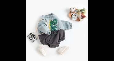 Mini Fashion – Zachte Fleece Onesie met Dino print Blauw / 80 (12–18 maanden) | Educatief Speelgoed