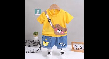 Mini Fashion™ - Dierenprint - Katoenen Kledingset Geel / 90 (18-24 Maanden) | Educatief Speelgoed