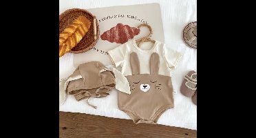 Mini Fashion™ - Comfortabel Katoen - Babysuit Bruin - Korte mouwen / 66 (0-6 maanden) | Educatief Speelgoed