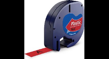 Huismerk Label Tape voor Dymo 91203 | 12 mm x 4 m | S0721630 - Zwart op Rood - 1 stuk