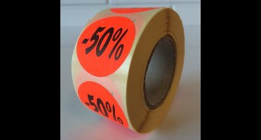 Etiket fluor rood 35mm 50% korting 500/r - 30 stuks