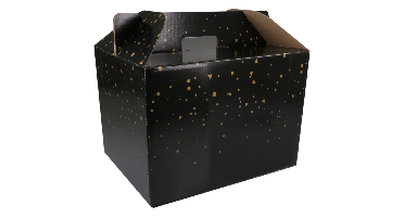 Maaltijdbezorgbox | Sparkling stars | golfkarton | 370x275x250mm | zwart/goud | 15 stuks
