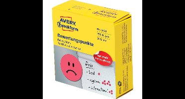 Avery rating dots, diameter 19 mm, rol met 250 stuks, smiley, rood
