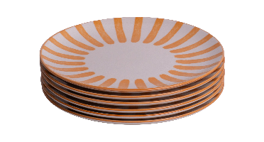 Valencia dinerborden 6 stuks 26,7 cm - aardewerk wit met oranje streep