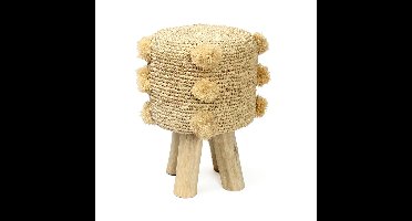 Bazar Bizar De Raffia Pom Pom Kruk - Natuurlijk