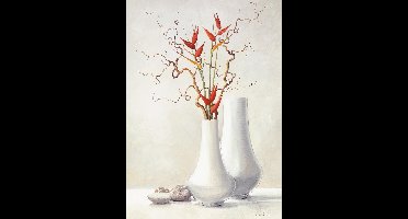 Kunstdruk Karin Van der Valk - Willow Twigs with Red Flowers 30x40cm