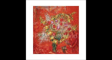 Kunstdruk Marc Chagall - Fleurs sur fond rouge 70x70cm