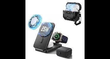 25W CryoBoost Foldable 3-in-1 Magnetic Charger and AirPods Pro 3 Cyber FlickLock Case Bundle- US Plug-Black