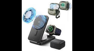 25W CryoBoost Foldable 3-in-1 Magnetic Charger and AirPods Pro 3 Cyber FlickLock Case Bundle- US Plug-Black&Army Green