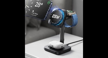 CryoBoost 3-in-1 Magnetic Charging Station (25W, Qi2.2) - EU Plug-Black