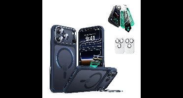 iPhone 17 Pro Bundle Classic Hybrid Magnetic Case (Camera Control, Stash Stand) and Armorite Screen Protector - Frosted Blue