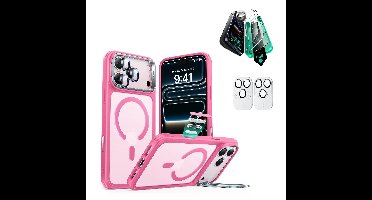 iPhone 17 Pro Bundle Classic Hybrid Magnetic Case (Camera Control, Stash Stand) and Armorite Screen Protector - Frosted Pink