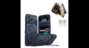 iPhone 17 Pro Max Bundle Classic Hybrid Magnetic Case (Camera Control, Stash Stand) and Armorite Pro Screen Protector - Frosted Blue