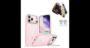 iPhone 17 Pro Max Bundle Classic Hybrid Magnetic Case (Camera Control, Stash Stand) and Armorite Pro Screen Protector - Frosted Bubblegum Pink