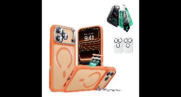 iPhone 17 Pro Max Bundle Classic Hybrid Magnetic Case (Camera Control, Stash Stand) and Armorite Screen Protector - Frosted Orange