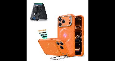 iPhone 17 Pro Max Cyber Tough Magnetic Case (Camera Control, Stash Stand) with Wallet Stand Bundle - Orange