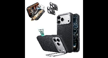 iPhone 18 Pro Max Bundle Atelier Silicone Leather Magnetic Case with Camera Control and Flex Stand, Plus Armorite®️ Pro Screen Protector - Black