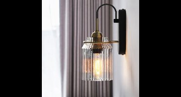 Vintage Wandlamp Met Geribbelde Glazen Kap