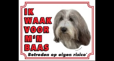 Bearded Collie Waakbord - Ik waak voor mijn baas