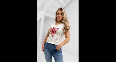 Guess Triangle Beads T-Shirt Dames Wit - Maat XL - Kleur: WitRoze | Soccerfanshop
