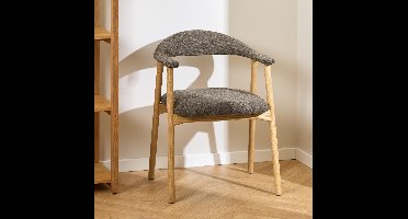 Bendt Eetkamerstoel Gerado Eikenhout en Bouclé - Taupe - Japandi