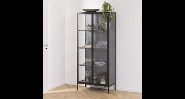 Bendt Vitrinekast Lua zwart metaal, 80 x 160cm