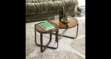 By-Boo Ronde Salontafel Groovy Set van 2 stuks, Glas - Bruin