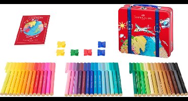 Faber Castell Viltstift Connector - set 46 stuks - Reiskoffer blik