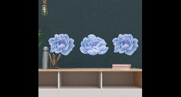 Bloemen stickers Pioenroos in blauw