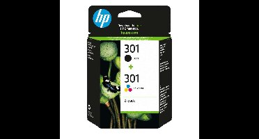 HP 301 originele zwarte/drie-kleuren inktcartridges, 2-pack